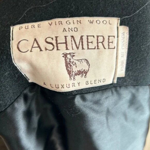 Long Over Coat Premium Virgin Wool Cashmere Faux Fur Collar Black Large Petite - Picture 3 of 9